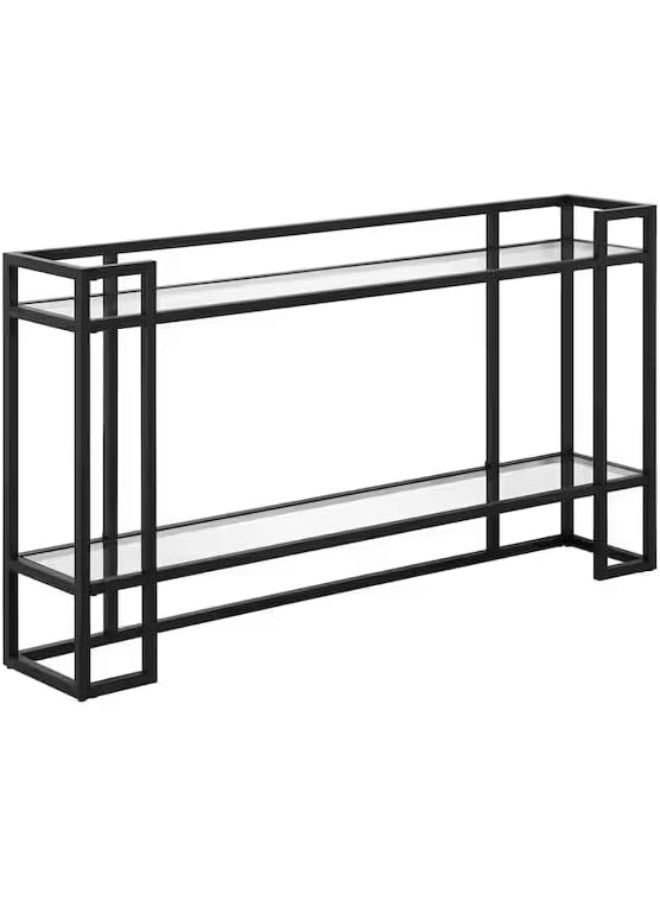 HOME TASTE Glass Console Table Metal Console Table With Dual Clear Glass Shelve Entryway Table Narrow Modern Console Table Tv Stand Dressing Table Stand Modern Hallway Table Black - Image 4